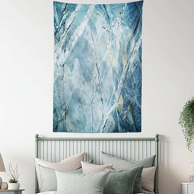 Ambesonne Marble Print Tapestry, Exquisite Granite Stone Architecture Floor Nature Faded Rock Picture, Fabric Wall Hanging Decor for Bedroom Living Room Dorm, 23" X 28", Pale Blue Grey