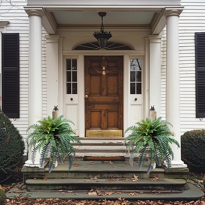 90 Branches Giant Artificial Boston Ferns for Outdoors Large –UV Resistant Lifelike Faux Fern, Realistic Silk Greenery Plants Large Office, Home Decor,48 Inch Fake Fern Leaf Green.No Base.
