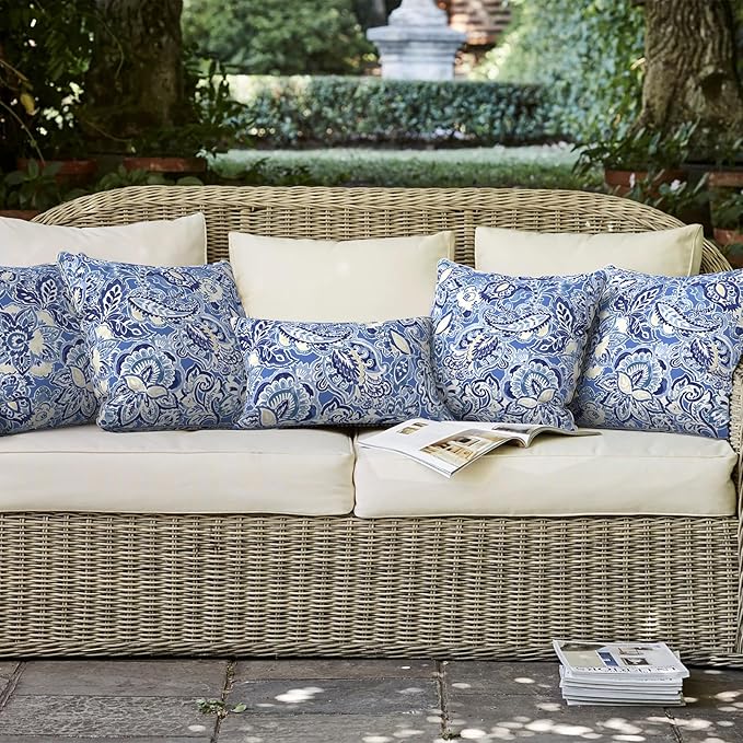 LVTXIII Set of 2 Patio Throw Pillows 16"x16" Fade Resistant Outdoor Throw Pillows with Inserts, Fluffy Decorative Garden Toss Pillow Cushions for Home Coach Sofa Use, Floral Bluish Violet