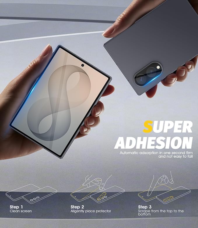 Orzero (3+3) Compatible for Samsung Galaxy Z TriFold 3 Pack Front Screen Protector + 3 Pack Camera Lens Protector Tempered Glass 9H High Definition Anti-Scratch Bubble-Free