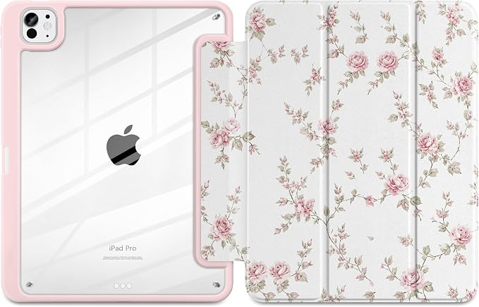 Case for iPad Pro 11 inch M5 2025 /M4 2024 Blue Ribbon Stripe | Blue Ribbon Stripe Folio Case with Clear Back Pencil Holder Trifold Stand and Auto Sleep/Wake for Preppy Aesthetic Users
