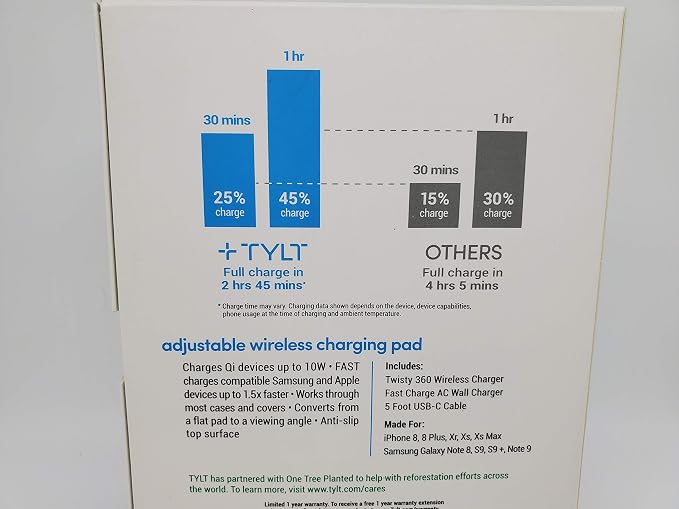 TYLT Twisty 360 Wireless Charger | Qi Charger Made for Apple iPhone Samsung and Other QI Enabled Devices | Black WIRELSS Charger | QI Wireless Charger
