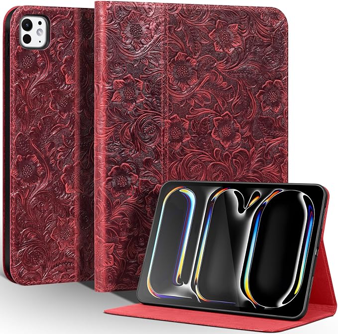Gexmil Genuine Leather Case for iPad pro 11 Inch 2022/2021 4th/3rd Gen iPad Pro 11 2020/2018 Cover 2nd/1st Gen. CoverReal Leather Cowhide ShockproofFloral Pattern | Genuine Leather Cover for iPad P