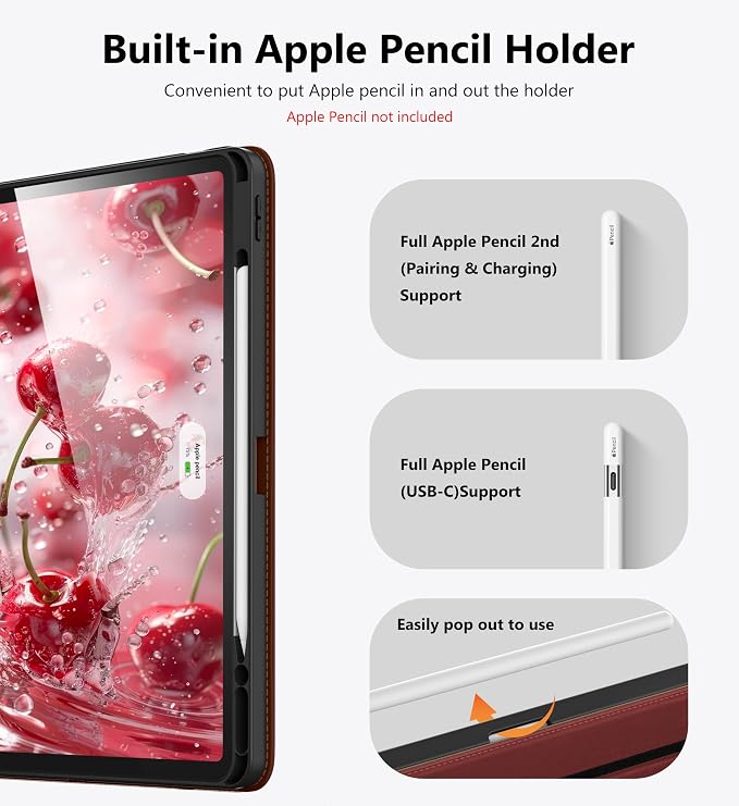 DTTO for iPad Air 13 Inch Case M4 / M3 / M2 (2026/2025/2024) 360 Degree Rotating Premium Leather Folio Stand Cover with Pencil Holder Brown