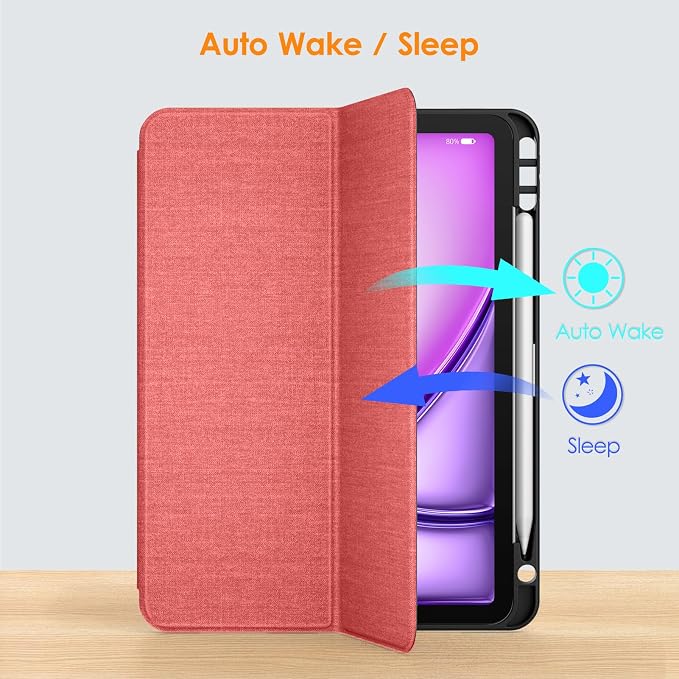 DTTO for Air 11 Inch Case M4 / M3 / M2 (2026/2025/2024) Pink | Soft Smart Cover for iPad Air 5th / 4th Gen with Pencil Holder Anti Slip Texture Auto Wake/Sleep
