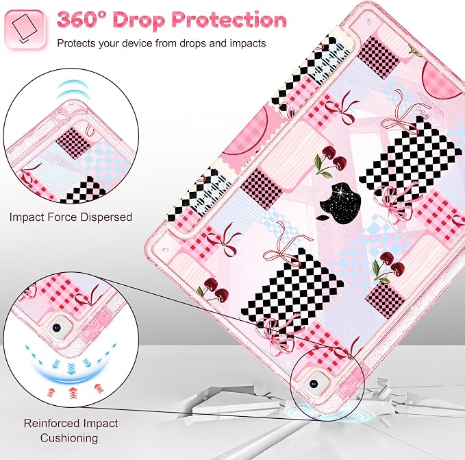 Mektron Sparkly Case for iPad 10.2 inch Glitter Tablet Cases for iPad 9th Gen 2021/8th Gen 2020/7th Gen 2019 Cover with Shiny Clear Back Shell Foldable Bling Smart Cover Blue Floral
