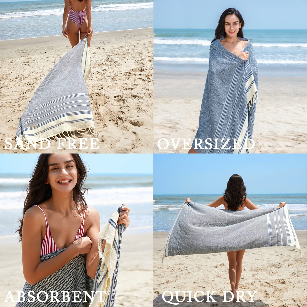 Your Choice Turkish Beach Towel (71x41) - 100% Cotton Turkish Towel, Sand Free Quick Dry Oversized, Lightweight Compact Travel Towel - Color Navy