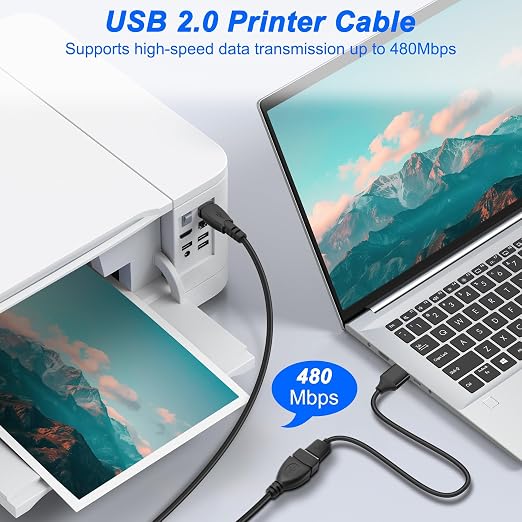XMSJSIY USB Female to Type B Male Printer Cable USB 2.0 A to Type-B Extension Cable Connector High Speed for Printer Scanner External Desktop Hard Drives - 50CM/1.64FT 2 Pack