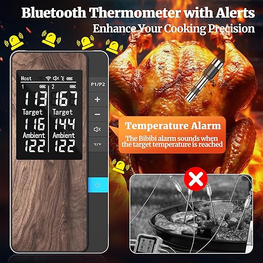 PRAVETTE Wireless Meat Thermometer-Multi Sensors Digital Food Thermometer with Ultra-Thin Probes, Accuracy Smart Bluetooth Meat Thermometer for Steak, BBQ, Oven, Grill, Smoker,Recipes in App & Host