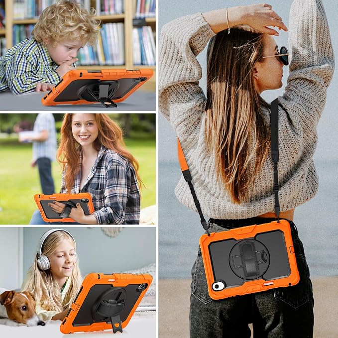 HXCASEAC Case for Samsung Galaxy Tab S10+ Plus / S9 Fe+ / S9+ 5G 12.4 inch Protective with Screen Protector/S Pen Holder/ 360 Rotating Stand Hand Strap - Black