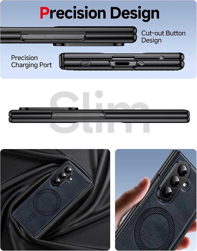 LeYi for Z-Fold-7 Case: Built-in Screen Protector Mag-Safe Leather Black | Galaxy Z fold 7 Case Magnetic Full Body Shockproof Hinge Protection Dual Layer Heavy Duty Z Fold7 Case para Samsung Fold