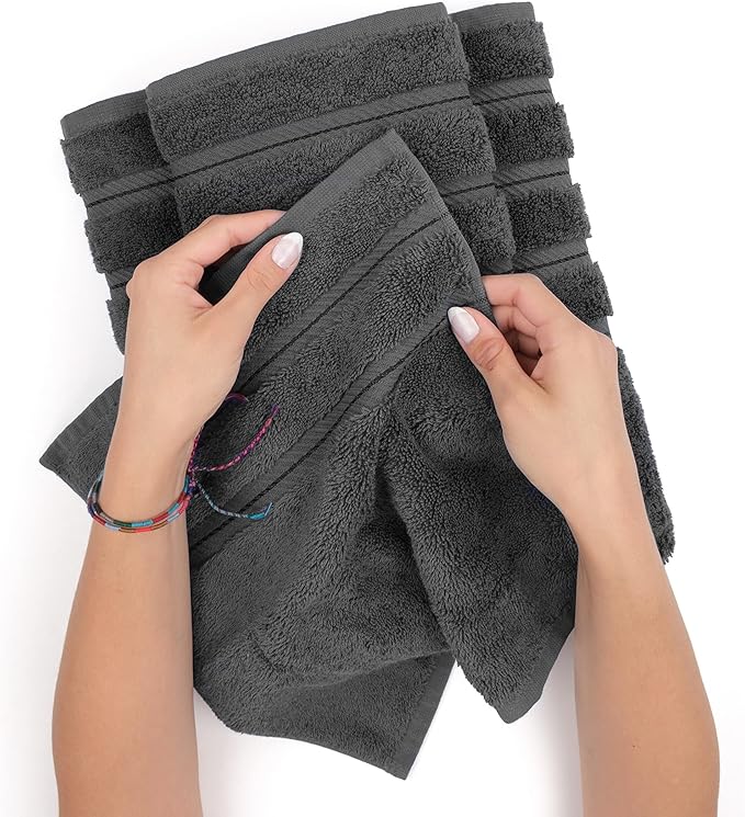 American Soft Linen Luxury 6 Piece Towel Set, 2 Bath Towels 2 Hand Towel 2 Washcloths, 600 GSM 100% Cotton Turkish Towels for Bathroom, Dark Gray Towel Sets