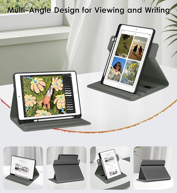 DTTO for iPad 9th/8th/7th Gen Case 10.2 Inch (2021/2020/2019) Brown | 360 Degree Rotating Premium Faux Leather Folio Stand Cover with Pencil Holder Auto Sleep/Wake Multiple Angles Hand Strap