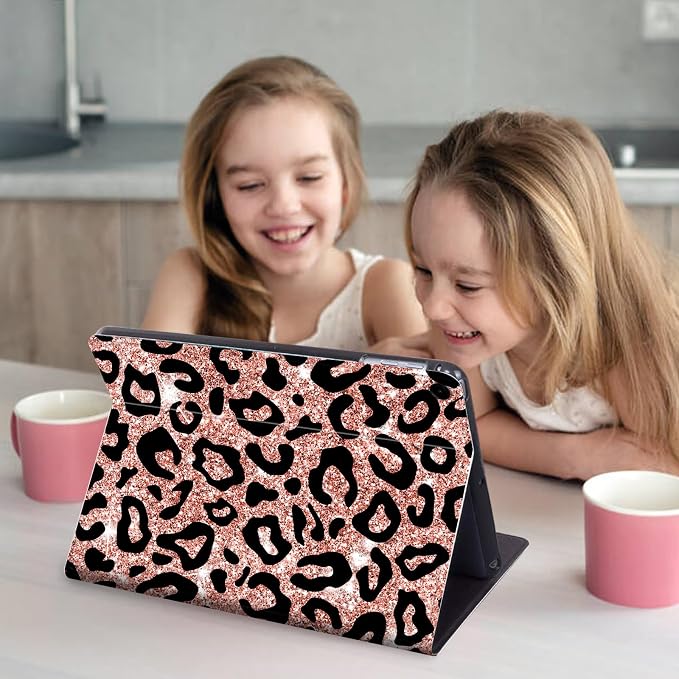Case for Samsung Galaxy Tab A11+ / A9 Plus 11-Inch (2026/2024) Lightweight Adjustable Stand Folio Cover PU Leather Smart Protective Case with Auto Wake/Sleep Glitter Leopard