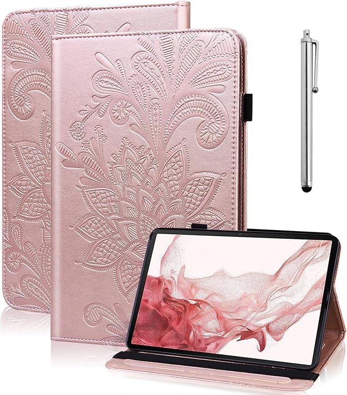 Case for Samsung Galaxy Tab A11+/A11 Plus /A9+/A9 Plus 2025/2023 5G 11 Inch Embossed Lace PU Leather Stand Cover with Elastic Band Card Slots Pen Holder &amp Multi-Angle Viewing - Blue