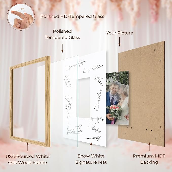 Axeman 11x14 Signature Picture Frame - Solid Oak Wood 11x14 Picture Frame With Mat to 5x7, Graduation Wedding Birthday Guest Book Party Signing, Hanging Hardware Included, Natural