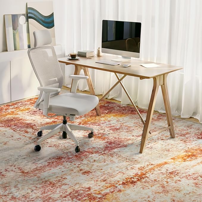 Area Rug Living Room Rugs - 5x7 Washable Modern Neutral Abstract Rugs Soft Low Pile No Slip Stain Resistant Rug Indoor Large Carpet for Bedroom Dining Room Nursery Room Home - Pink/Orange