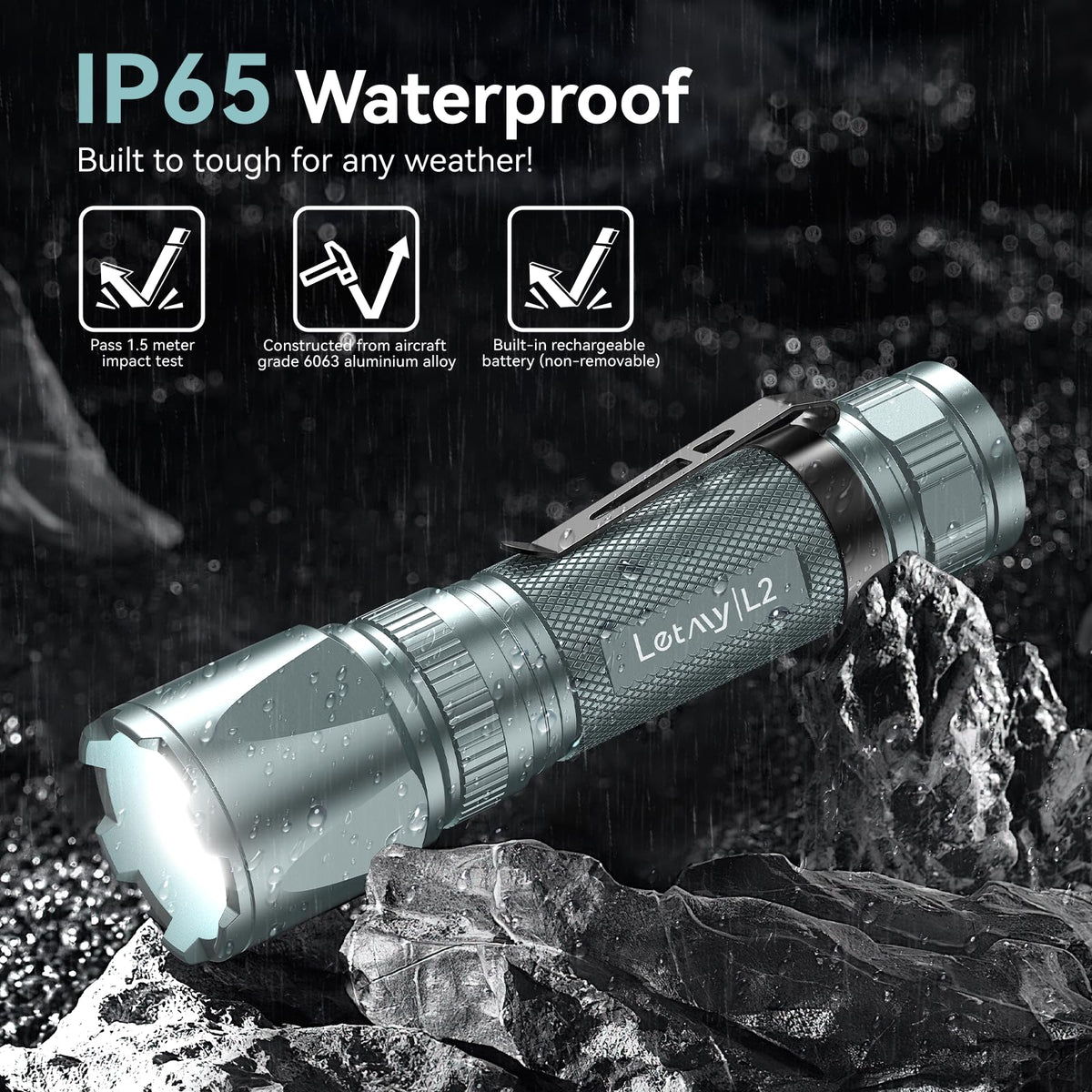 LETMY Rechargeable Flashlights High Lumens, 2 Pack 2000 Lumens Bright LED Tactical Flashlight, 3 Modes Samll Powerful Flash Lights with Clip, Waterproof Flashlights for Home Emergency Camping (Grey)