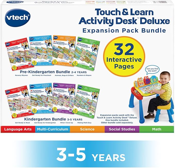 VTech Touch and Learn Activity Desk 4-in-1 Kindergarten Expansion Pack Bundle for Age 3-5