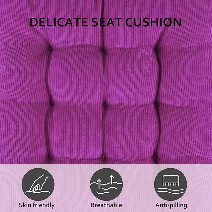 Square Seat Cushion for Kitchen Dining Chairs, Soft & Comfortable 15.5" x 15.5" Chair Pads, 6 Packs, Purple
