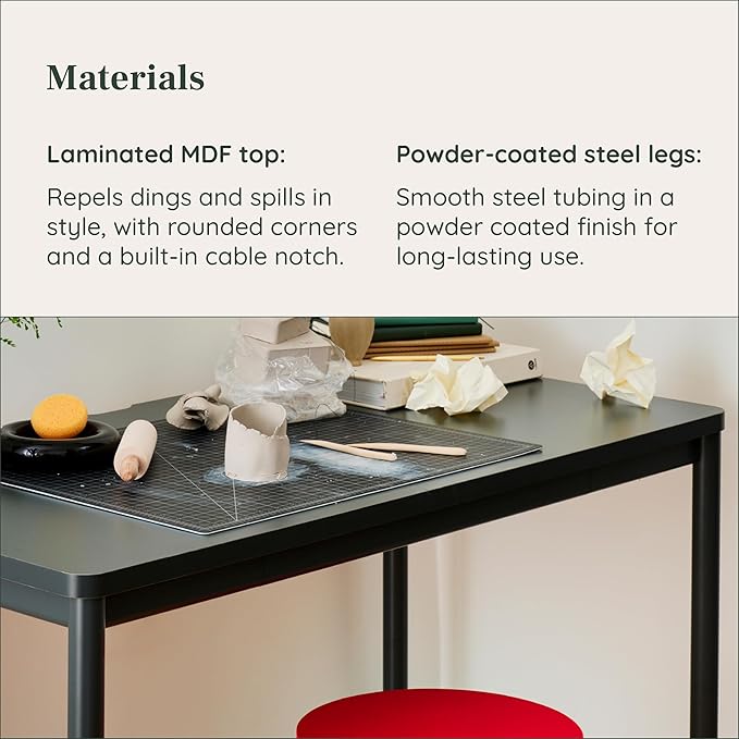 Branch Daily Desk - Functional at Home Office Desk with Effortless Assembly, Timeless Design, Rounded Corners, and Built-in Cable Notch - 58” W x 27” H x 24” D - Sage