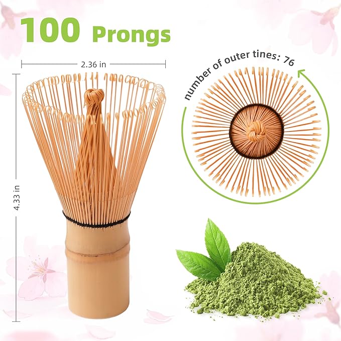 ECOLEMON Matcha Whisk (1-Piece), Golden Bamboo Whisk for Matcha Tea, Chasen, 100-Prong Bamboo Matcha Wisk Mixer Frother Brush for Making Macha Ceremonial Grade