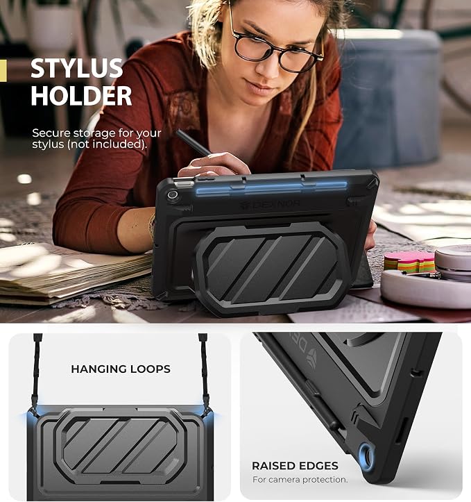 Dexnor Case for Google Pixel Tablet 11 Inch 2023 Release [Built-in PET Screen Protector &amp Multi-Angle Kickstand] Heavy Duty Shockproof Full Body Cover Compatible with Charging Speaker Dock - Bla