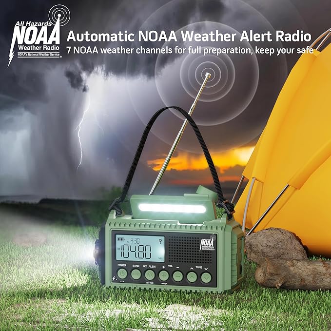 12000 Emergency Radio, NOAA Weather Radio with AM/FM/NOAA/SW,SOS Battery Operated Radio,5 Way Powered Emergency Hand Crank with USB Charger, Flashlight, Reading Lamp, Headphone Jack for Outdoor