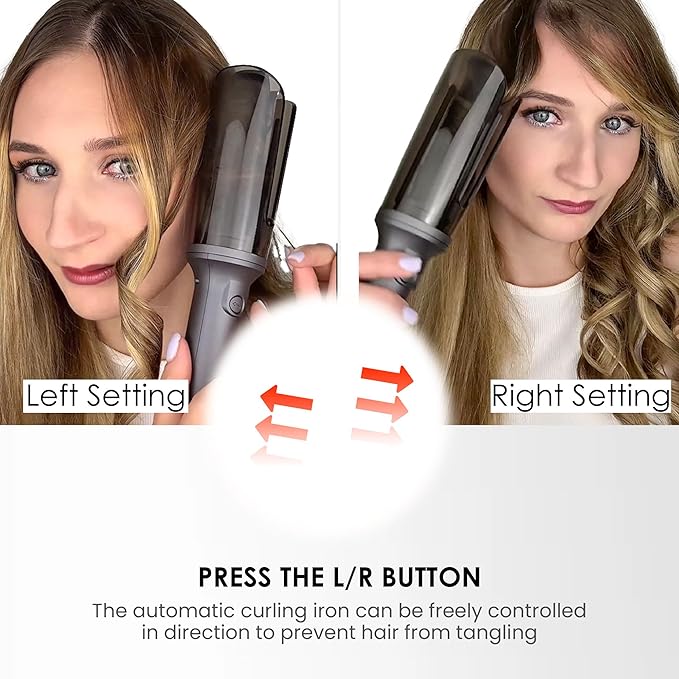 LA MAESII Automatic Rotating Curling Iron, Hair Curler with 3 Temps Fast Heating, 2-Way Rotating 1 Inch Curling Wand, Ceramic Coating, Ionic, Anti-Scald, Anti-Tangle, Dual Voltage Auto Shut-Off (Gray)