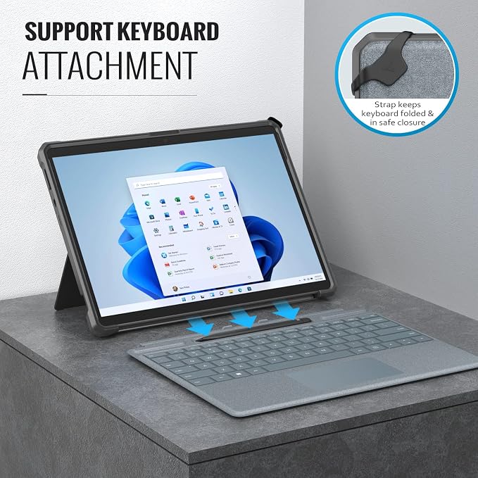 MoKo Case Fits Microsoft Surface Pro 8 13 2021 Release Tablet Black | All-in-One Protective Rugged Cover Case Hand Strap Compatible with Type Cover Keyboard