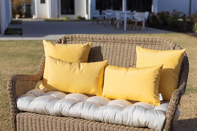 RSH DECOR: Sunbrella Square Throw Pillows Set of 2 | 24" x 24" | Water and Fade-Resistant Performance Fabric | Outdoor Pillow Covers with Down-Alternative Inserts | Canvas Buttercup Yellow