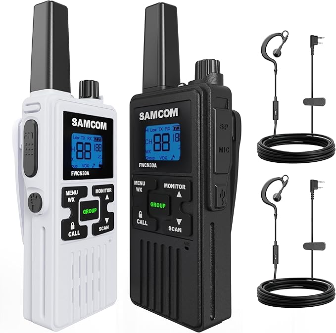 SAMCOM Group Call Walkie Talkies,FWCN30A 2 Way Radio Long Range,22 Channel FRS Radio NOAA Weather Alerts,Handheld Mini Compact Walky Talky with USB Charging (2 Packs)