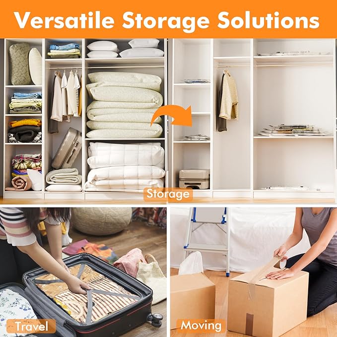 6 XX Large Vacuum Storage Bags, Space Saver Sealer Compression Bags for Blankets, Comforters, Pillows, Clothes Storage