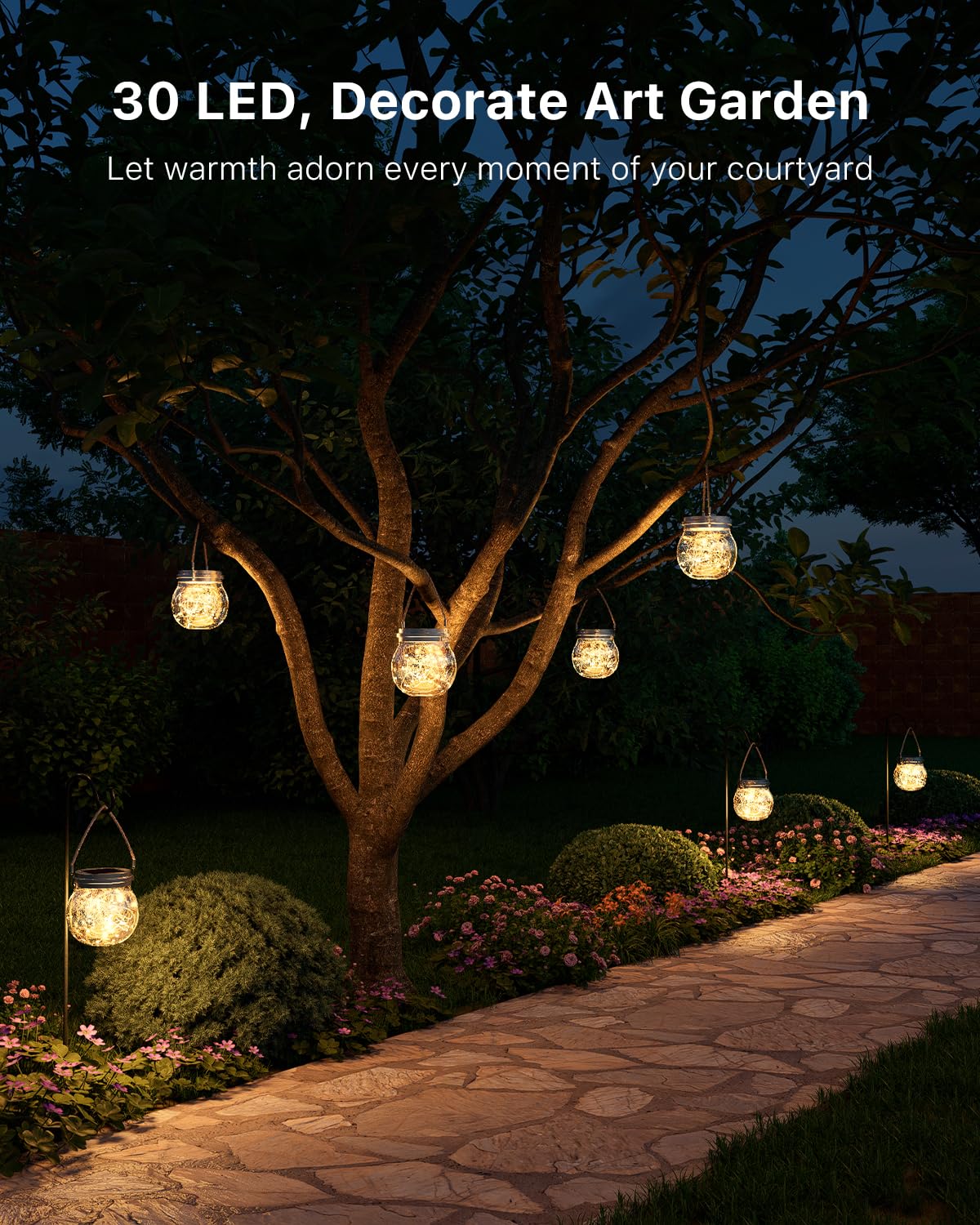 2 Pack Solar Crackled Glass Globe Lights Outdoor Waterproof Hanging Round Balls Lanterns with Warm White LED, Decorative for Outside Trees Garden Patio Yard, Individually Packaged and Double-Sealed
