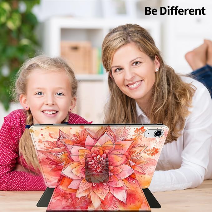for iPad 9th Generation Case (2021)/8th Gen (2020)/ 7th Gen (2019) 10.2 Inch-360 Degree Rotating Multi-Angle Viewing Protective Cover with Auto Sleep/Wake-Art Mandala Flower