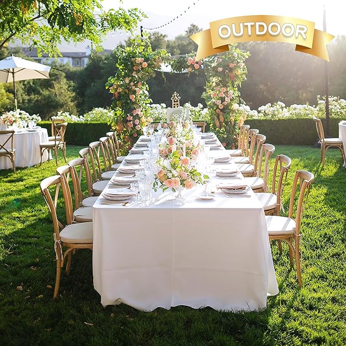sancua 6 Pack White Tablecloth 90 x 156 Inch - Rectangle Table Cloth for 8 Feet Tables Stain and Wrinkle Resistant Washable Polyester Table Cover for Dining Wedding Banquet Party Buffet Restaurant