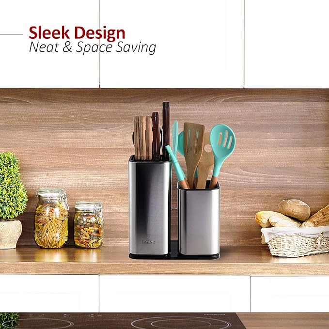 Laxinis World Stainless Steel Knife & Utensil Holder, Counter-Top Organizer