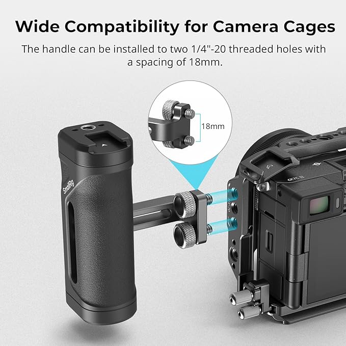 SmallRig Mini Side Handle for 1/4"-20 Threaded Holes, Camera Cage Handle for Left or Right Hand, Up and Down Adjustable, with Built-in Cold Shoe & Threaded Hole - 4755