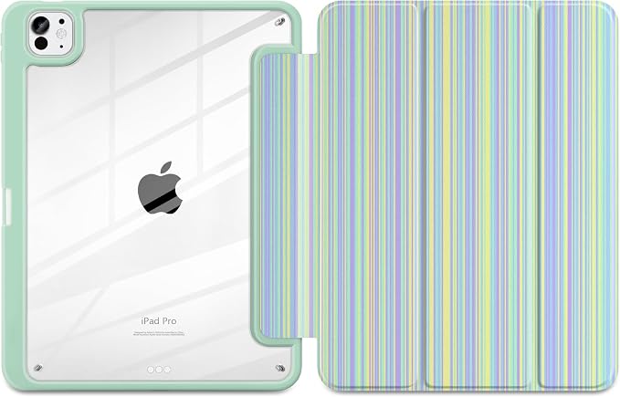 Case for iPad Pro 11 inch M5 2025 /M4 2024 Blue Ribbon Stripe | Blue Ribbon Stripe Folio Case with Clear Back Pencil Holder Trifold Stand and Auto Sleep/Wake for Preppy Aesthetic Users