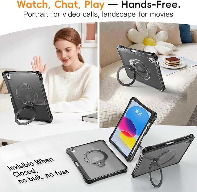 Dteck for Apple iPad 11 inch (A16 11th Gen) iPad 10.9 inch (10th Gen) Slim Clear Case with Kickstand Pencil Holder Reinforced Shockproof Corners Soft TPU Lightweight Protective Cover Transparent