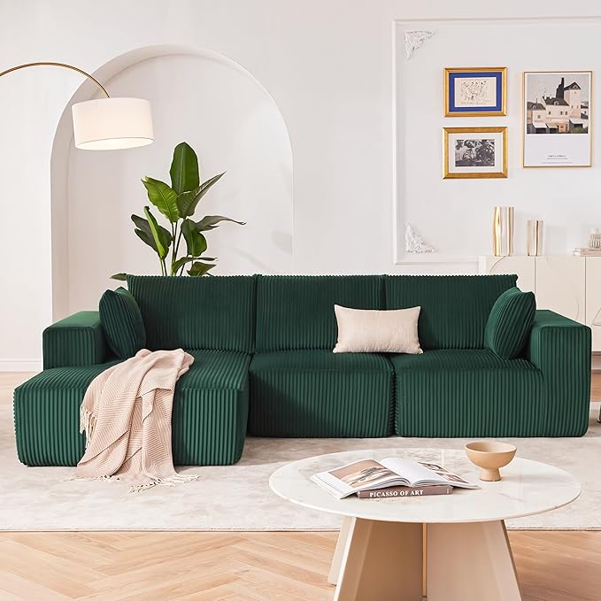 108” Modular Sectional Sofa, Cloud Sectional Couch with Deep Seat, Modern Modular L-Shape Sofa Couch with Chaise,Upholstered Boneless Couches for Living Room Bedroom (Green, Left Facing Chaise)