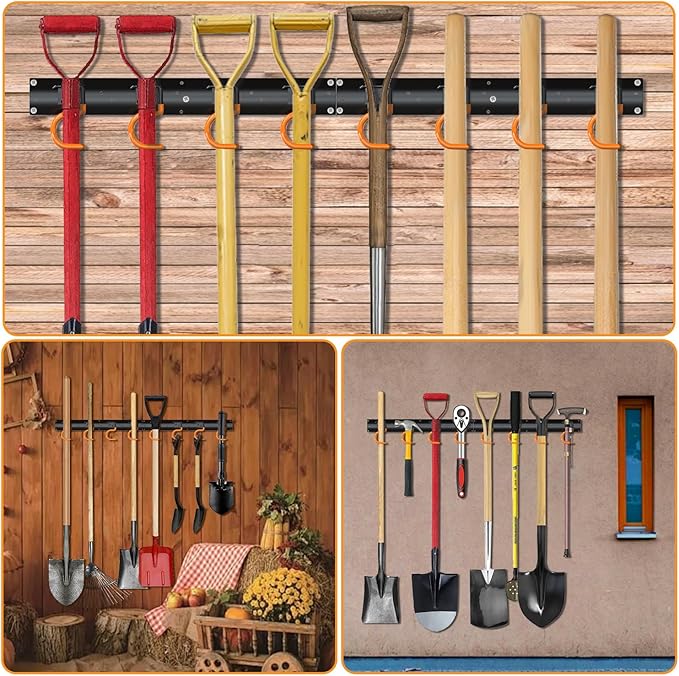 3-H 6×16" All Metal Garden Tool Organizer, Garage Tool Organizer, Broom Holder Wall Mount for Garage, Shed, Garden, Basement Hanging and Organizing Rake, Mop, Shovel, Hose