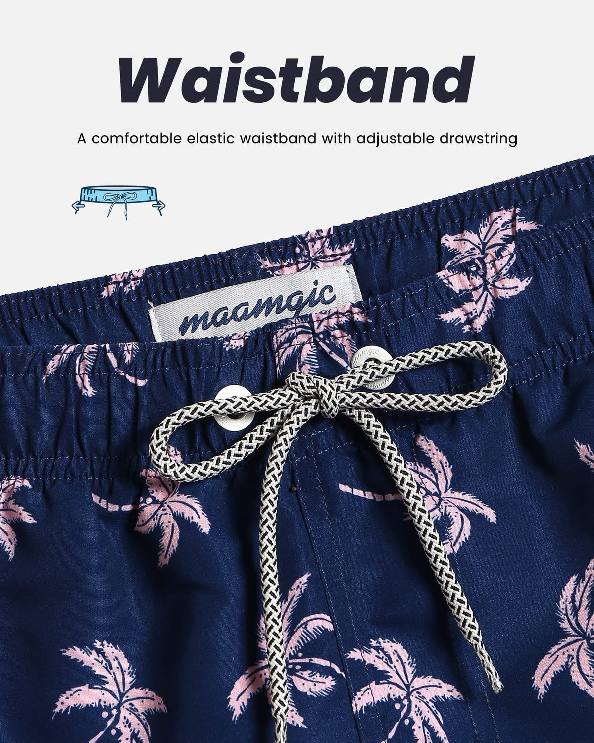 maamgic Mens Swim Trunks Quick Dry Swim Shorts with Mesh Lining Funny Swimwear Bathing Suits 7inch Navy Palm XX-Large