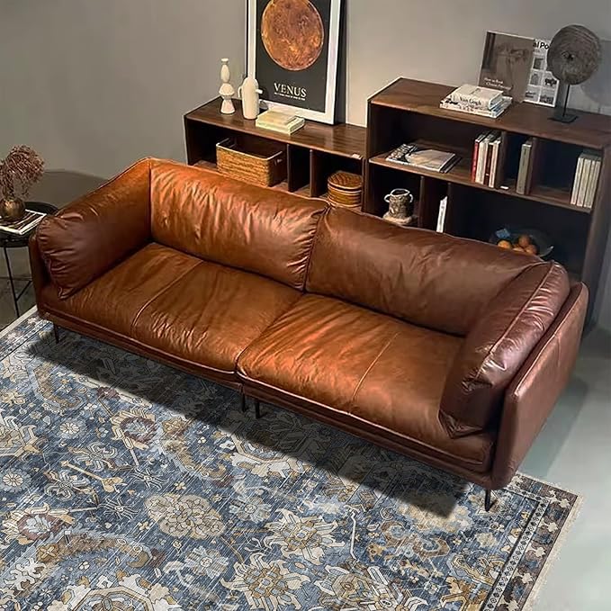 RUGSURE Washable Area Rugs - Perfect for Living Room, Bedroom, Kids Room, Nursery - Stain & Water Resistant Non-Slip, Pet & Child Friendly, Vintage Tribal Area Rugs (Navy, 9' x 12')