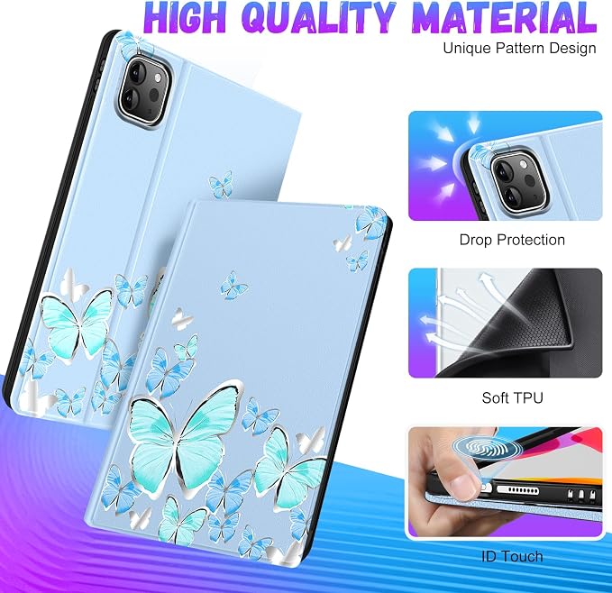 Uppuppy for iPad Pro 12.9 Case Kids Folio PU Leather Cover with Apple Pencil Holder Auto Sleep/Wake Adjustable Angles for iPad Pro 12.9 6th/5th/4th/3rd Gen Sun Moon Black