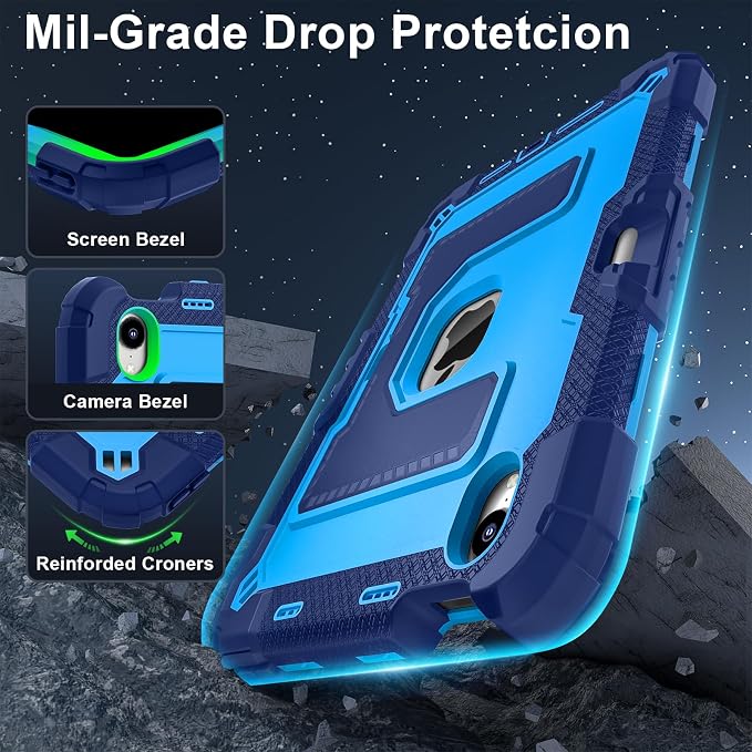 Kids Case Compatible with iPad mini 7 A17 pro 2024 Mini 6 8.3”Colorful Shockproof Case with Pencil Holder and Adjustable Big StandHandle Strap for iPad mini 6th 7th Gen