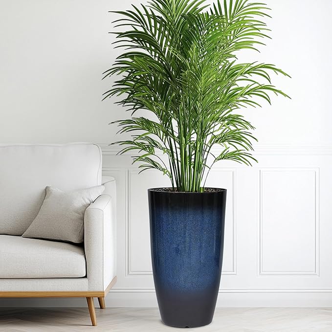23.8" Large Tall Planters Set of 2 Plant Pot Plastic Flower Pots Outdoor Gradient Cobalt Blue Finish Front Porch Decor Pot Weather-Resistant & Lightweight for Garden, Patio, Deck, Indoor