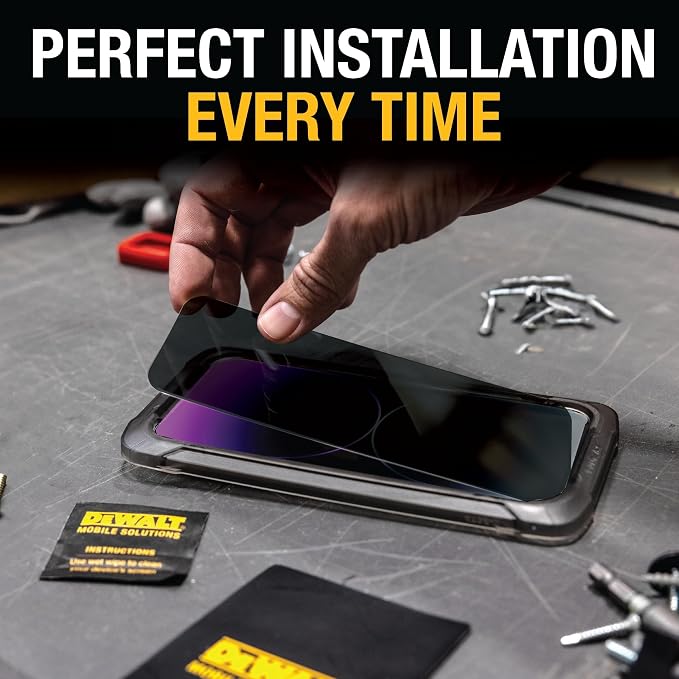 DEWALT Heavy Duty 2Pack Privacy Screen Protector for iPhone 13 Pro Max/14 Plus Sensor Protection Dynamic Island Compatible AntiSpy Tempered Glass [9H Hardness] Case Friendly High Response HD Quality