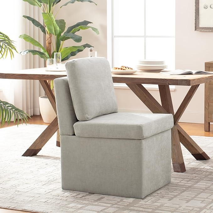 VKNOW Upholstered Dining Chairs, Modern Kitchen Chairs with Storage, Linen Armchair Dining Room Chairs for Kitchen Room (Light Grey, Set of 1)