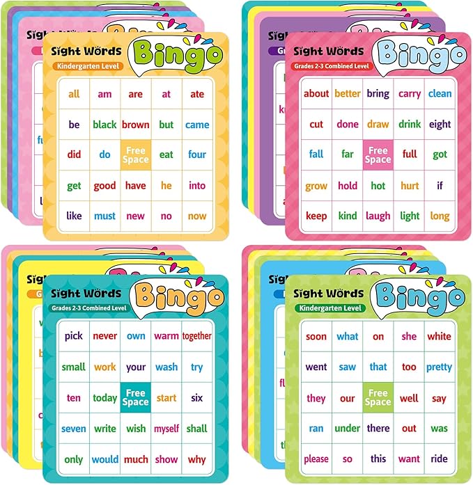Fancy Land Sight Word Bingo Game Kids Adults Dolch's & Fry's Words Lists Bingo Set for Pre-k to 3rd Grade Educational Games Home Classroom Activities Supplies